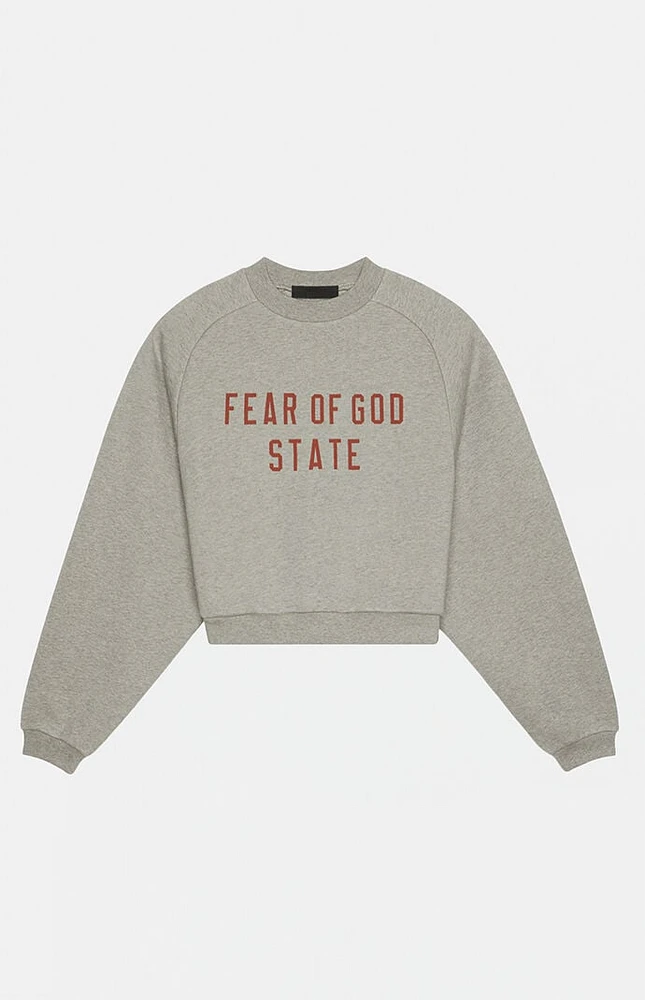 Fear of God Essentials Women's Dark Heather Oatmeal Fleece Cropped Crew Neck Sweatshirt