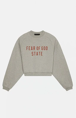 Fear of God Essentials Women's Dark Heather Oatmeal Fleece Cropped Crew Neck Sweatshirt