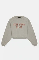 Fear of God Essentials Women's Dark Heather Oatmeal Fleece Cropped Crew Neck Sweatshirt