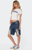 Edikted Distressed Denim Bermuda Shorts