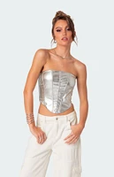 Edikted Mabel Metallic Faux Leather Corset