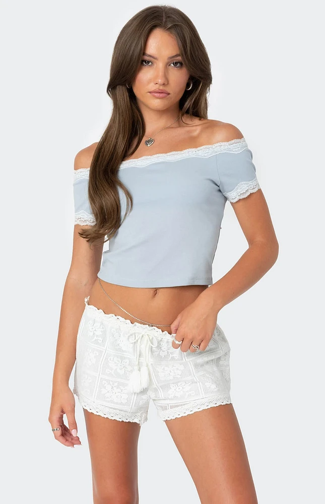 Edikted Lace Trim Off The Shoulder Top