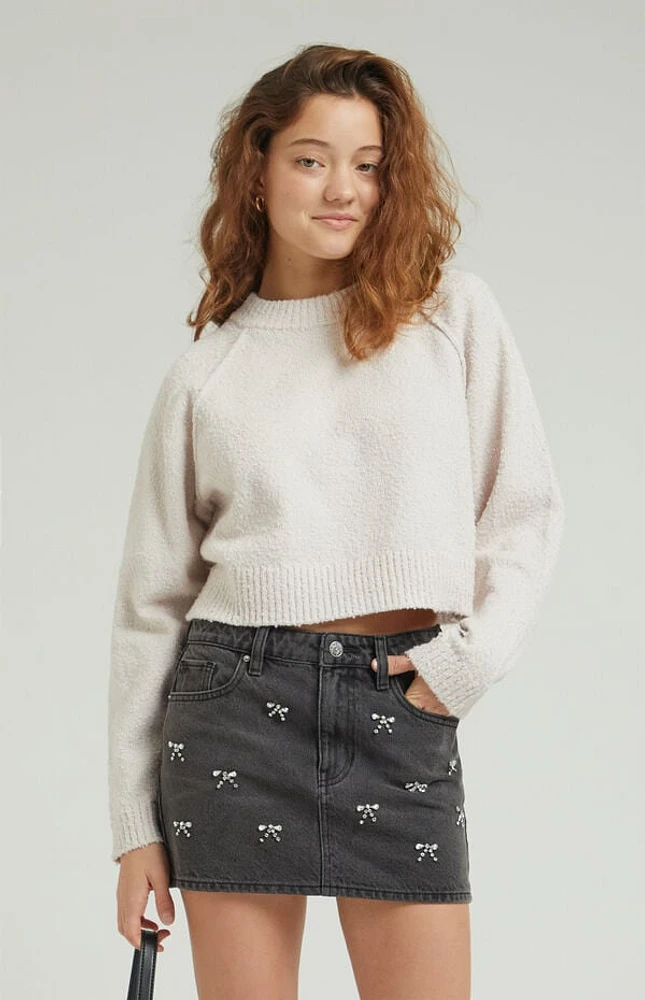 Pacsun Bow Rhinestone Mid Rise Denim Mini Skirt