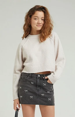 PacSun Bow Rhinestone Mid Rise Denim Mini Skirt