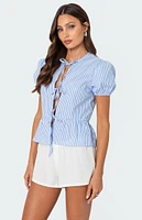 Edikted Puffed Sleeve Tie Front Top