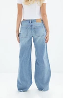 PacSun Casey Medium Indigo Ripped Hem Low Rise Baggy Jeans