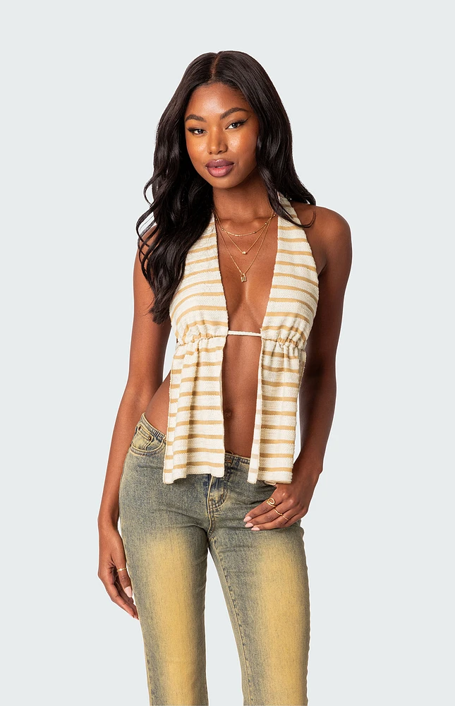 Textured Open Back Halter Top