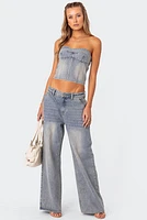 Edikted Myla Washed Low Rise Wide Leg Jeans