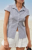 John Galt White Rue Plaid Collared Top