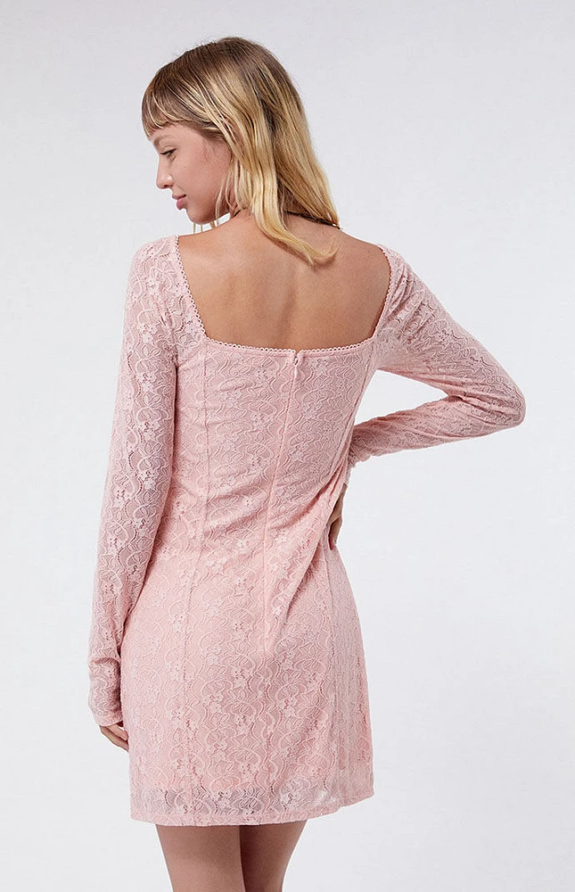 LA Hearts Long Sleeve Lace Shift Mini Dress