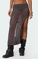 Edikted Jaynie Distressed Knit Maxi Skirt