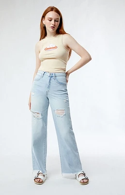 CIRCUS NY Light Indigo Ripped High Waisted Wide Leg Jeans