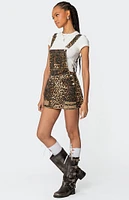 Edikted Leopard Denim Overall Mini Dress