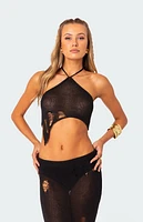 Edikted Britt Distressed Asymmetrical Knit Top
