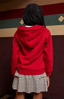 PacSun Kids Red Embroidered Bow Full Zip Hoodie