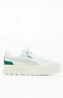 Puma Women's White & Green Mayze Leather Sneakers