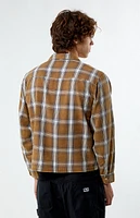 PacSun Brown Plaid Washed Cropped Flannel Shirt