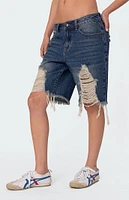 Edikted Distressed Denim Bermuda Shorts