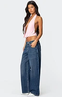 Edikted Contrast Stitch Low Rise Boyfriend Jeans