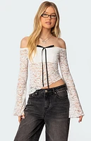 Edikted Asymmetric Sheer Lace Off Shoulder Top