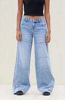 PacSun Light Indigo Patchwork Low Rise Baggy Jeans