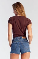PacSun Medium Indigo Raw Cut High Waisted Denim Festival Shorts