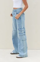 PacSun Light Indigo Mid Rise Baggy Cargo Jeans