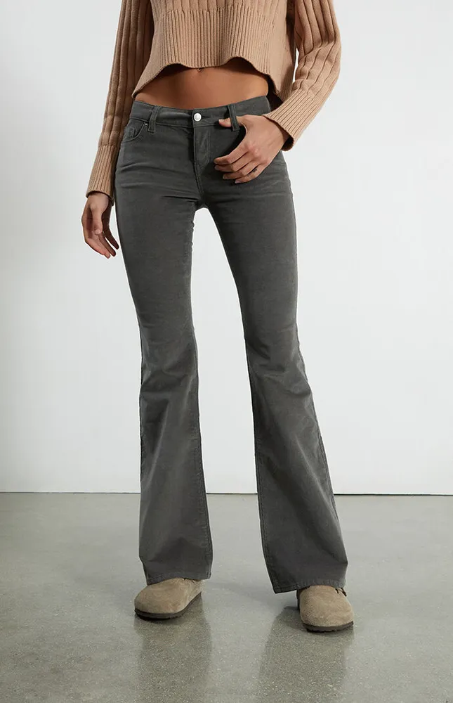 Gray Corduroy Low Rise Flare Jeans