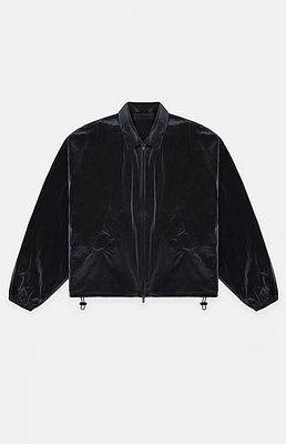 Fear of God Essentials Women's Jet Black Crinkle Nylon Shell Bomber Jacket