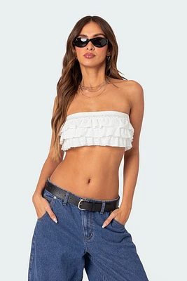 Nia Ruffled Eyelet Bandeau Top