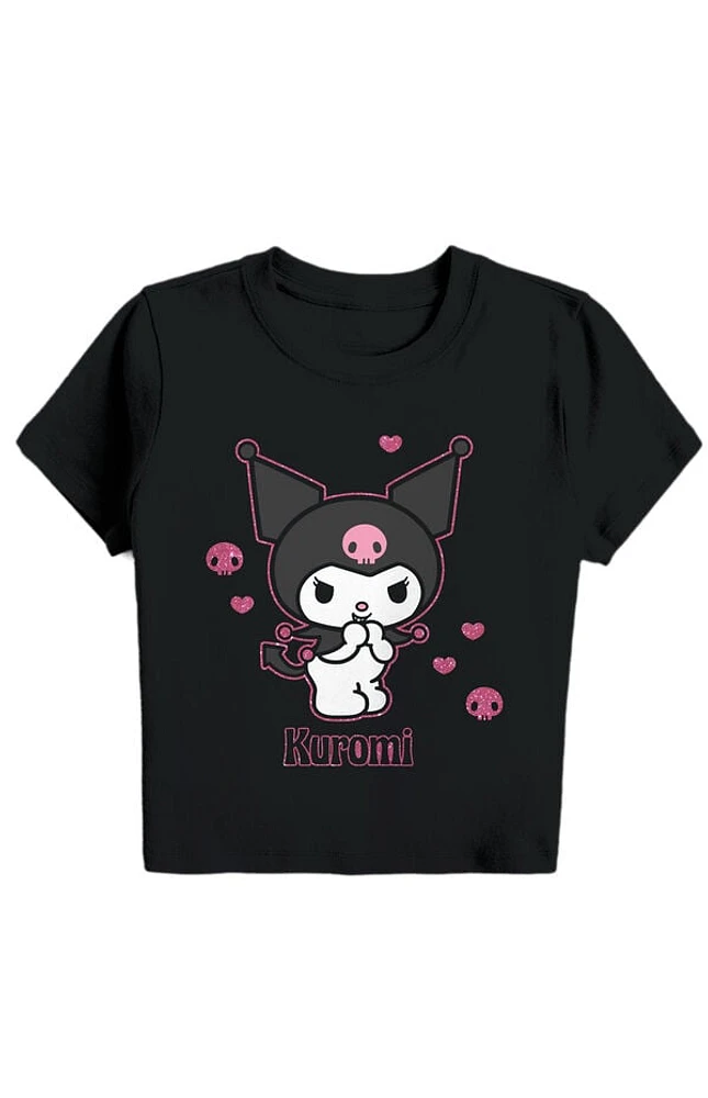 Kuromi Hearts & Skulls Cropped Baby T-Shirt