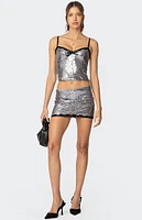 Edikted Revel Lace Trim Sequin Mini Skirt