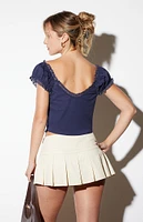 LA Hearts Lace Trim Tie Front Top