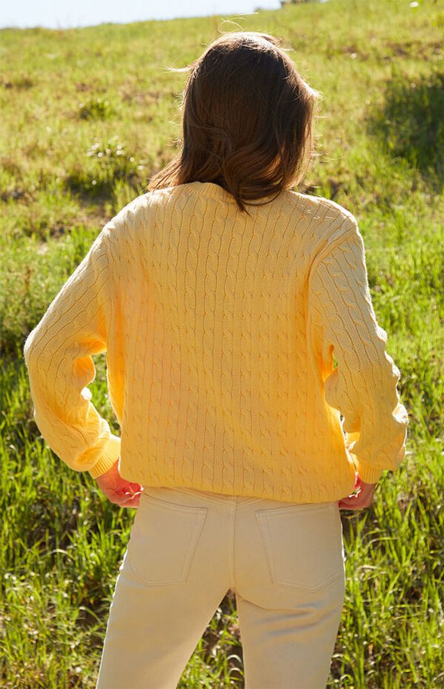 Yellow Brianna Cable Knit Sweater 