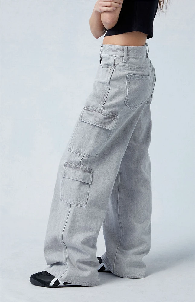 PacSun Eco Light Gray Low Rise Baggy Cargo Jeans