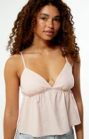 LA Hearts Linen V-Neck Babydoll Tank Top