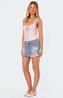 Edikted Ginnie Low Rise Distressed Denim Mini Skirt