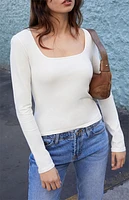 John Galt White Basic Long Sleeve Top