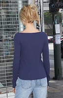 John Galt Navy Zelly Pointelle Long Sleeve Top