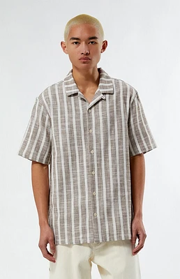Brown Woven Stripe Camp Shirt