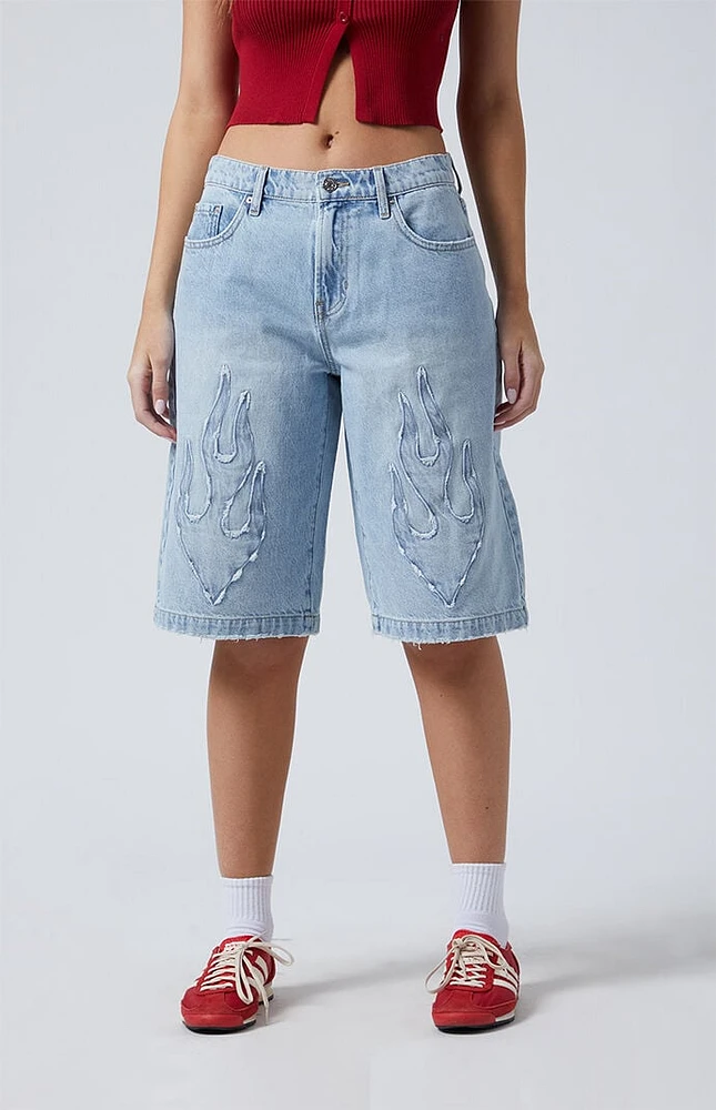 PacSun Light Indigo Flame Extreme Denim Jorts