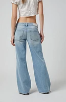 Pacsun Zoe Ripped Low Rise Girlfriend Jeans Light Indigo