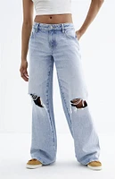 PacSun Casey Light Indigo Ripped Knee Low Rise Baggy Jeans