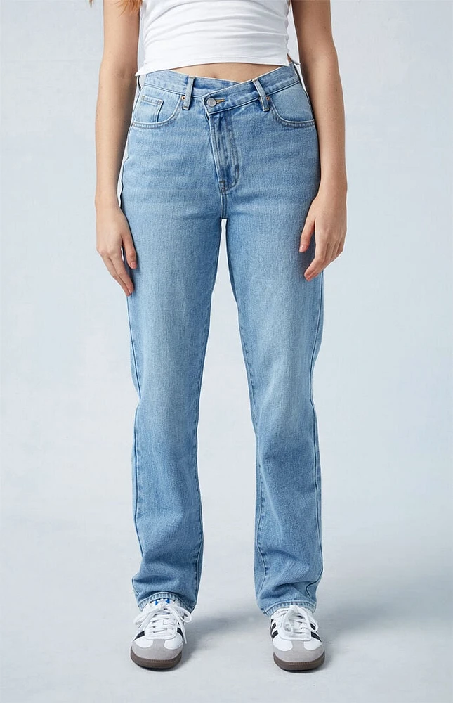 PacSun Medium Blue Asymmetrical Dad Jeans