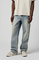 Pacsun Light Indigo Frayed Baggy Cargo Jeans