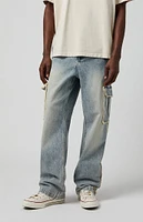 PacSun Light Indigo Frayed Baggy Cargo Jeans