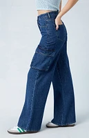 PacSun Eco Dark Indigo High Waisted Wide Leg Cargo Jeans