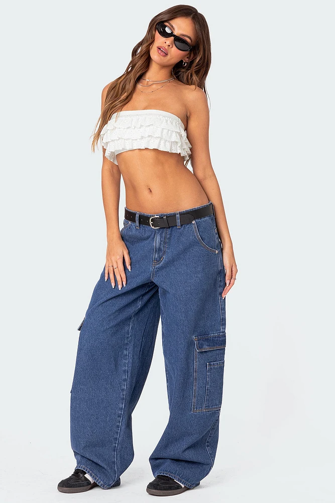 Nia Ruffled Eyelet Bandeau Top