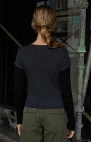 Grey & Black Layered Long Sleeve T-Shirt