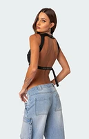 Edikted Porsha Open Back Faux Leather Crop Top